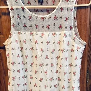 DKNY FLORAL LAYERED MESH TANK BLOUSE small fitted stretchy ease